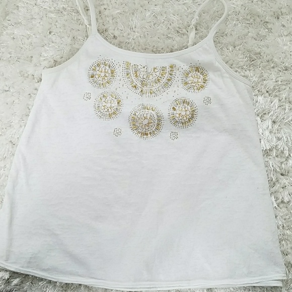 White cami, gold/silver design on front, size 12 - Picture 1 of 4